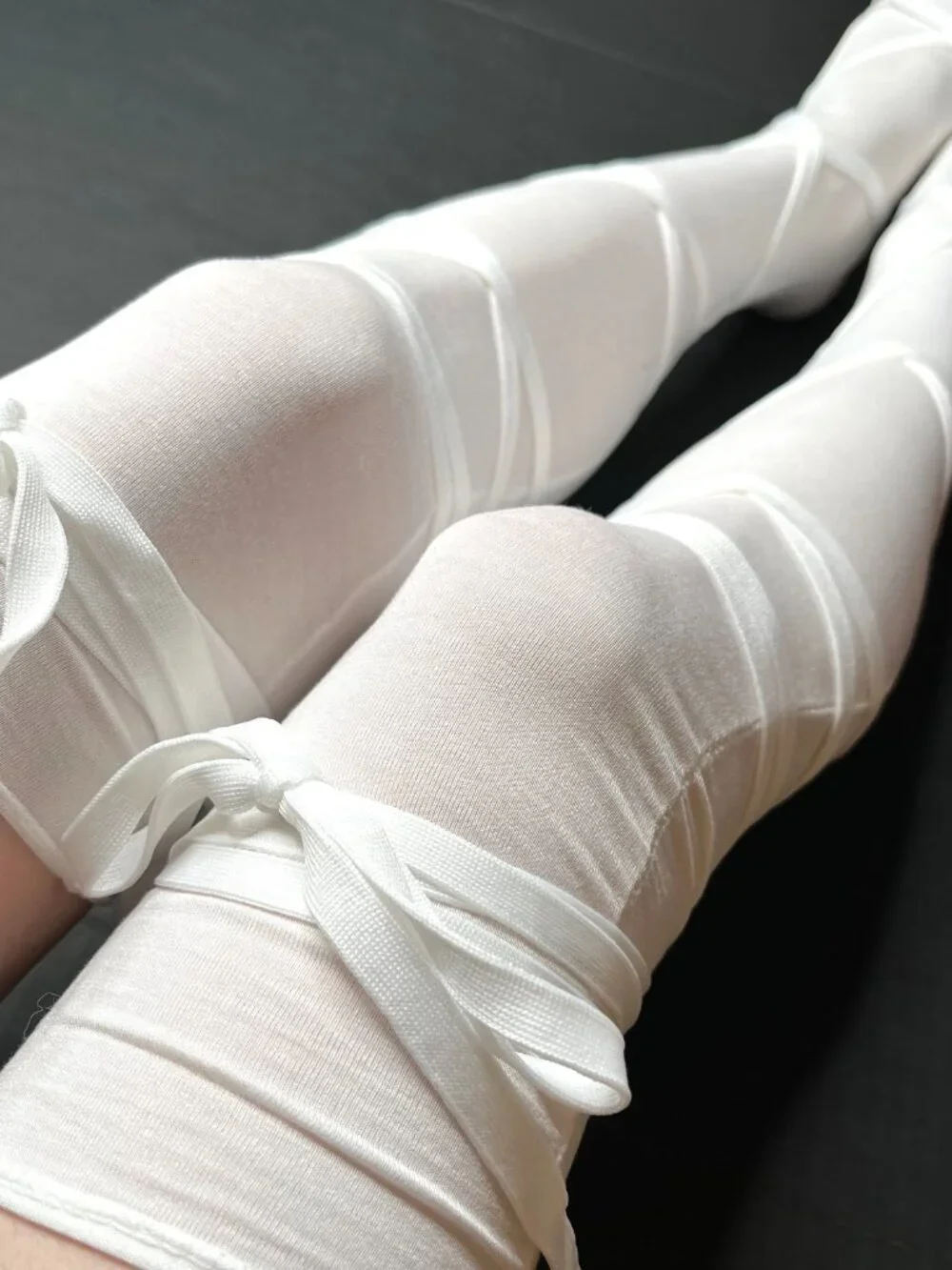 White Bandage Knee Socks OTK Mummy Costume Corset Lace Up Ballerina Halloween